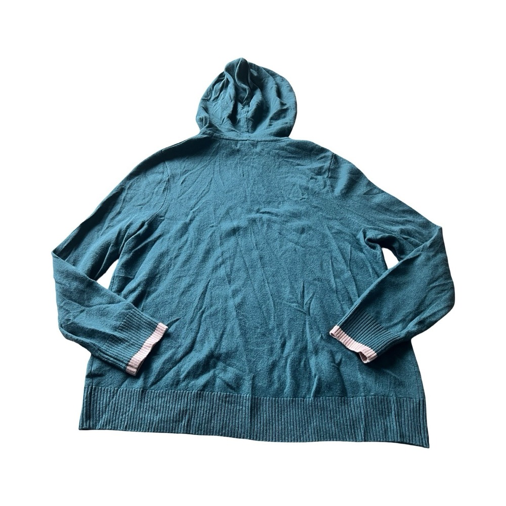Summersalt Merino Wool Cashmere Blend Teal Pink Contrast Trim Pullover Hoodie - Picture 4 of 4